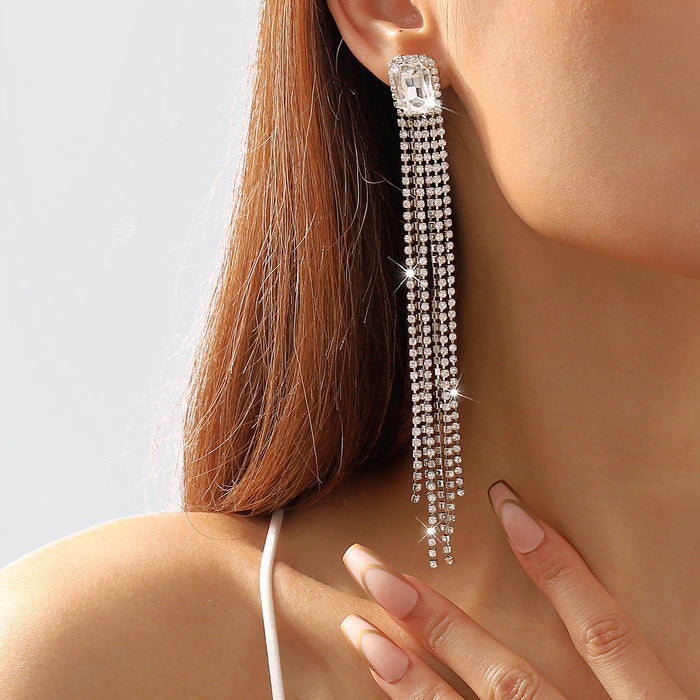 Luxury Copper Zircon Earrings - Trendy Long Tassel Dangles for Brides