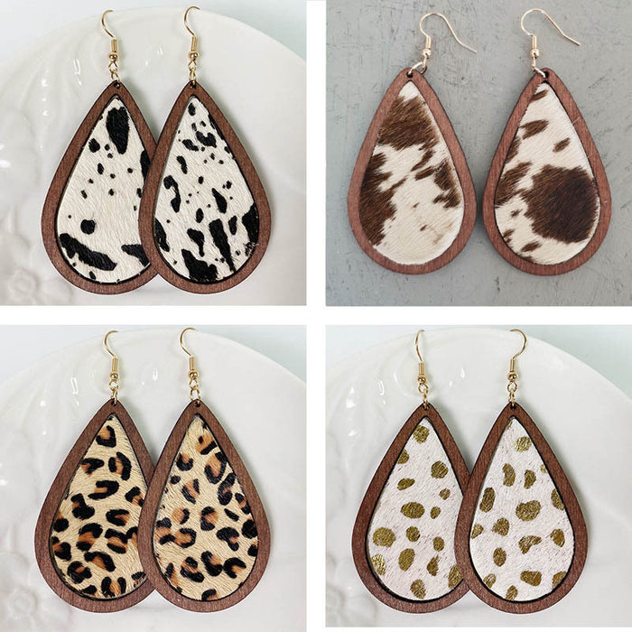 Water drop type wooden earrings