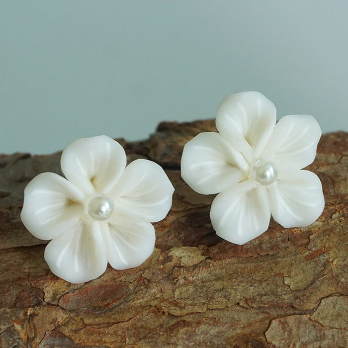 Wedding Pearl Drop Earrings with Floral Design for Bridesmaids