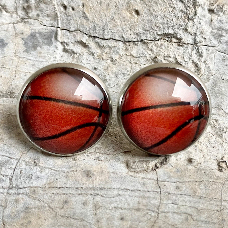 Vintage Glass Sports Earrings with Basketball, Baseball, Softball, and Volleyball Designs