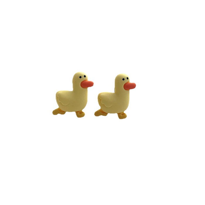 Japanese and Korean cartoon earrings | Cute cat girl style little yellow duck earrings