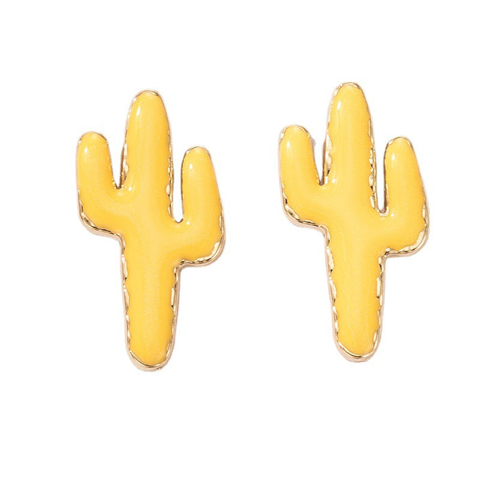 Yellow oil drop earrings geometric cactus stud earrings