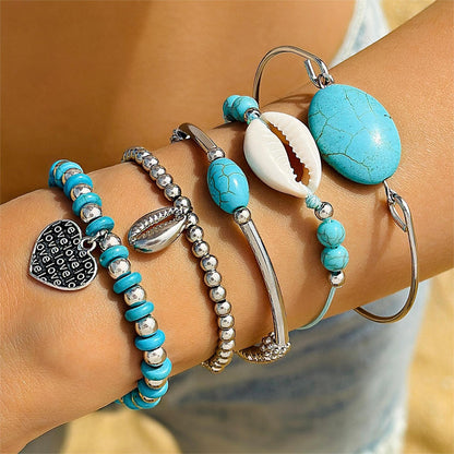 Bohemian Turquoise Leaf and Butterfly Bracelet Set – Ethnic Flower Jewelry