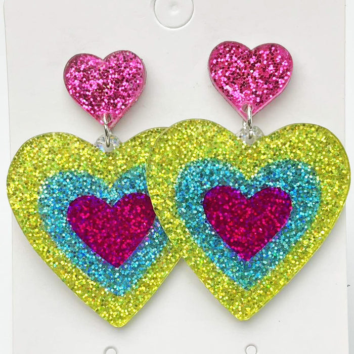 Fluorescent contrast acrylic heart earrings - wallojewerly 