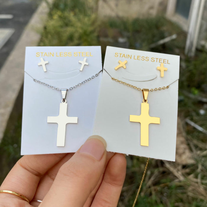 Cross geometric earring necklace set, ins style hip-hop retro stainless steel jewelry wholesale