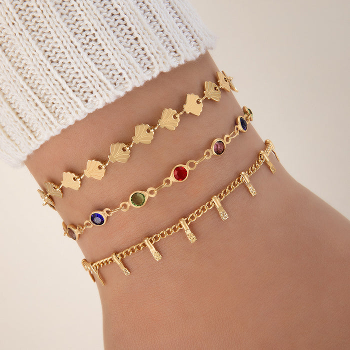 Exaggerated Gold Three-Layer Bracelet Set - Multicolor Stone and Chain Jewelry