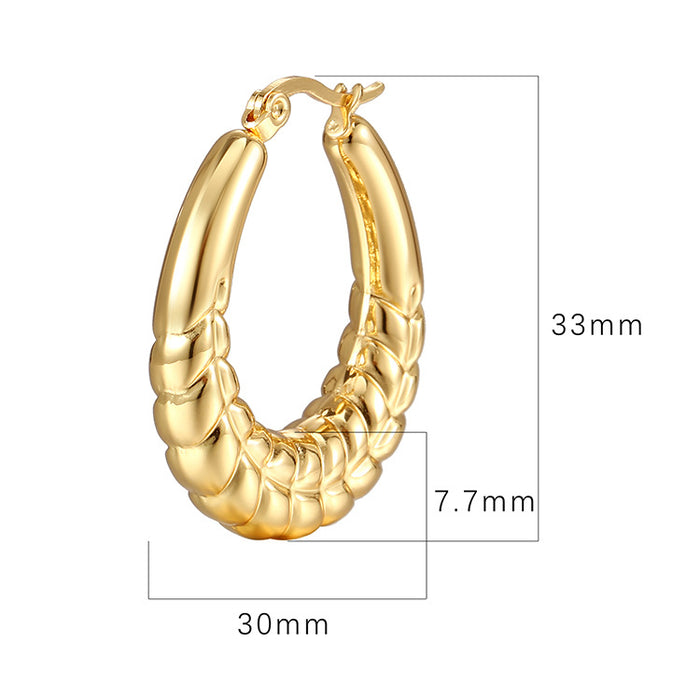 French wheat pattern hollow stainless steel 18K gold titanium steel earrings for women light luxury style