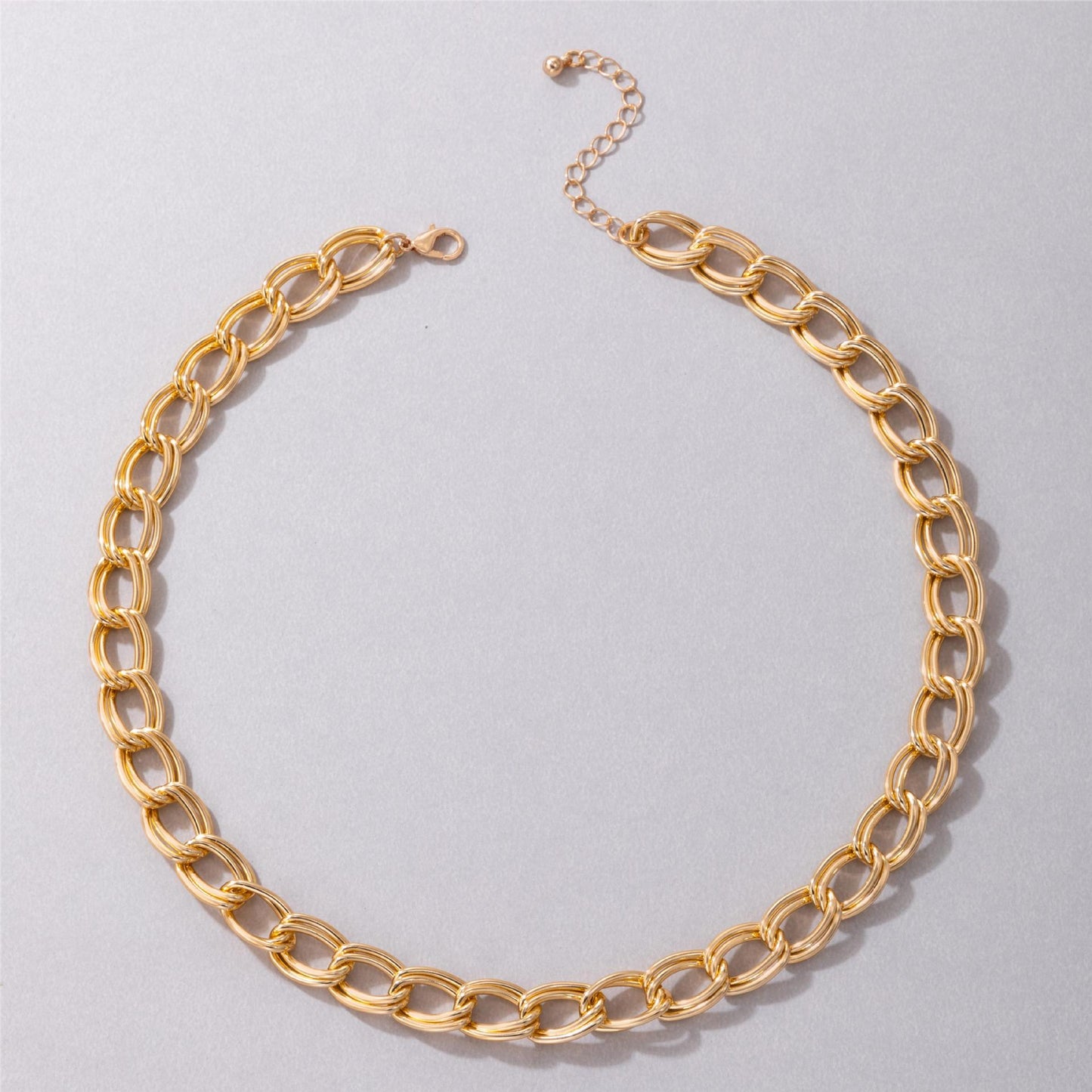 Metal Chain Necklace with Hollow Geometric Layers