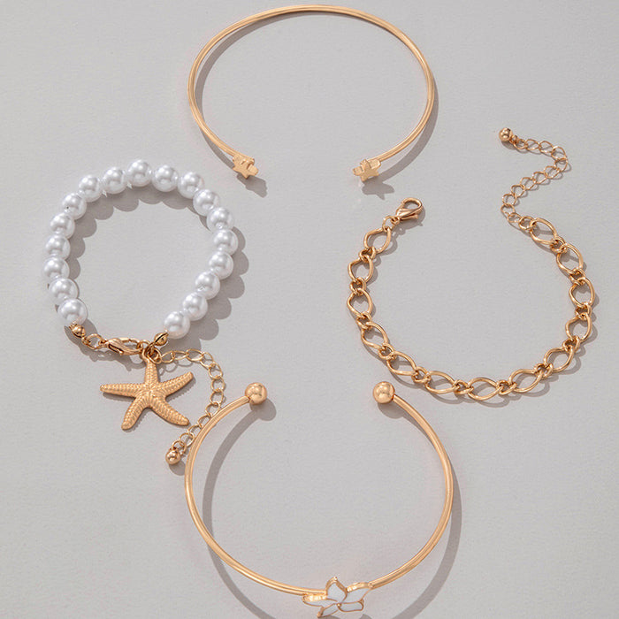 Starfish Pearl Bracelet Set - Four-Piece Summer Women’s Jewelry