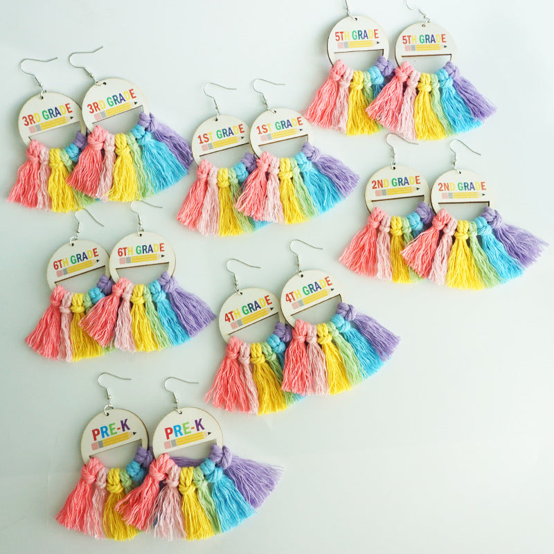 Back-to-School Season Handwoven Tassel Earrings with Subtle Rainbow Design, Perfect as Gifts for Teachers and Students