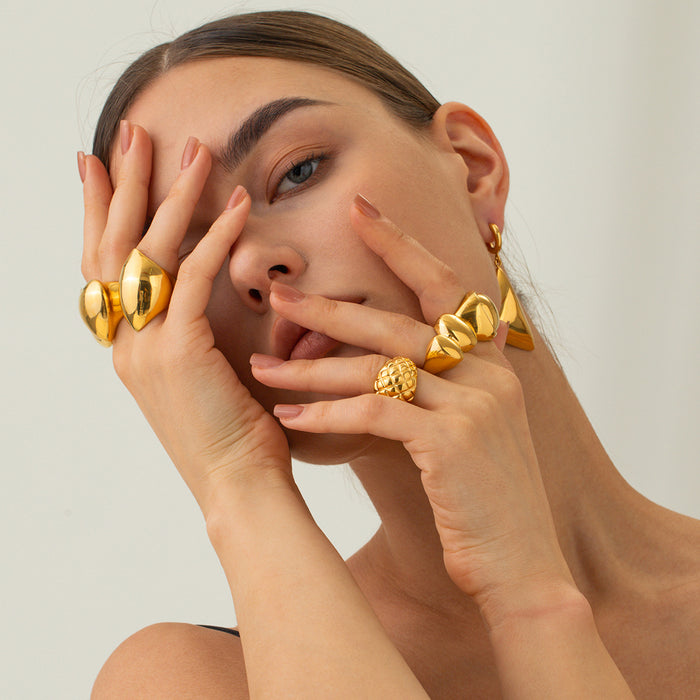 Vintage 18K Gold Plated Stainless Steel Ring with Unique Texture