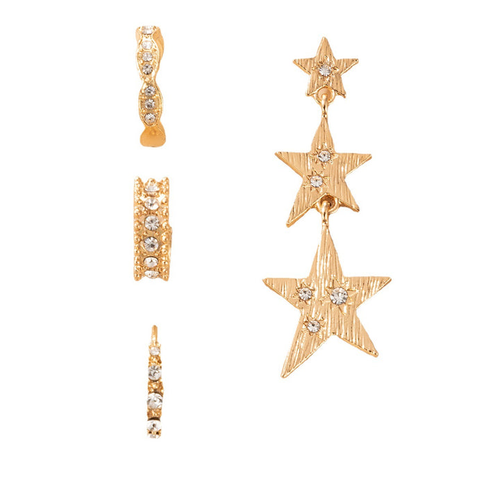 Diamond Star Earrings Geometric Asymmetric Three-piece Ear Clip