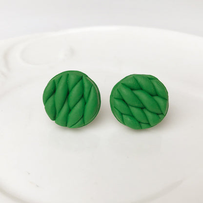 Woven Texture Soft Clay Stud Earrings in a Stylish Design with Handmade Polymer Clay, Simple and Round