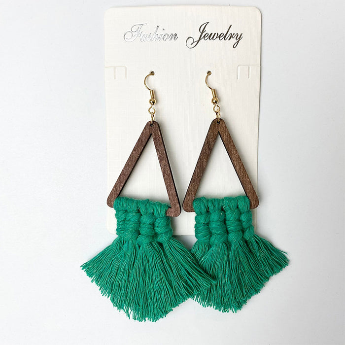 Bohemian Tassel Earrings with Handwoven Wooden Design, Perfect for Rustic Weddings and Bridesmaid Gifts