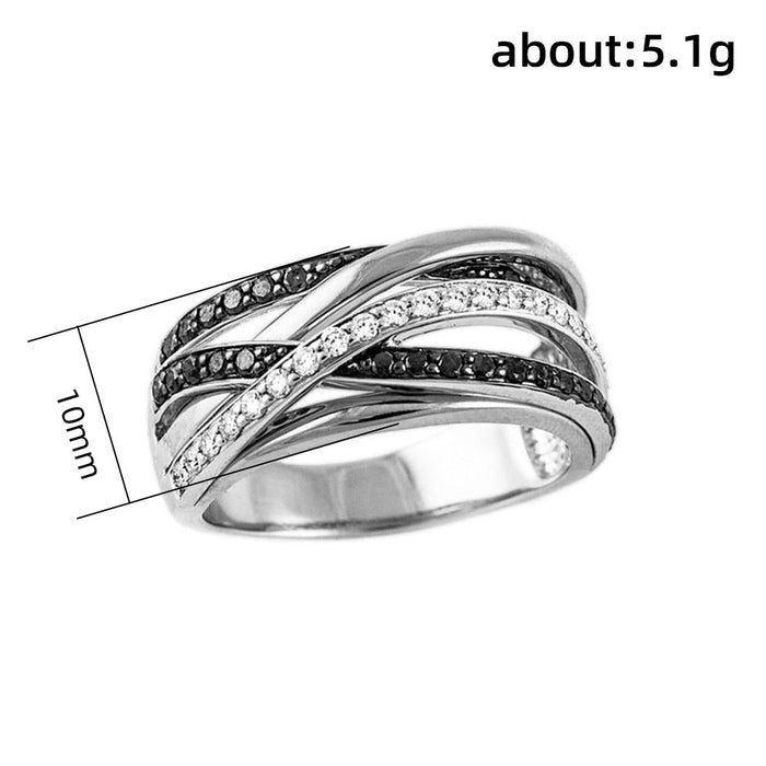 Inlaid with black and white diamond ring, creative geometric lines simple ring