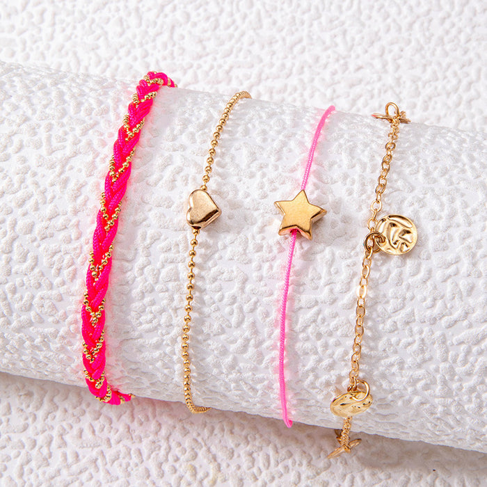 Simple Multilayer Heart String Anklets - Stylish Four-Layer Ankle Bracelets