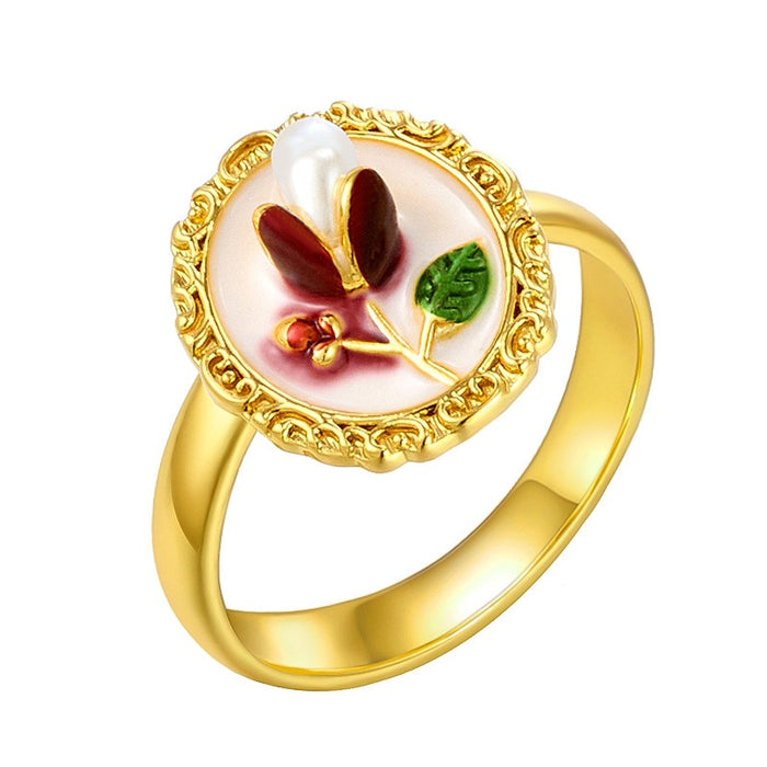Wholesale copper micro-inlaid enamel painted drip flower open ring