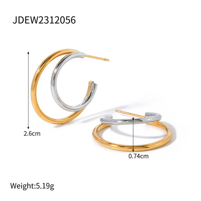 Stainless steel C-shaped earrings contrast color earrings titanium steel earrings