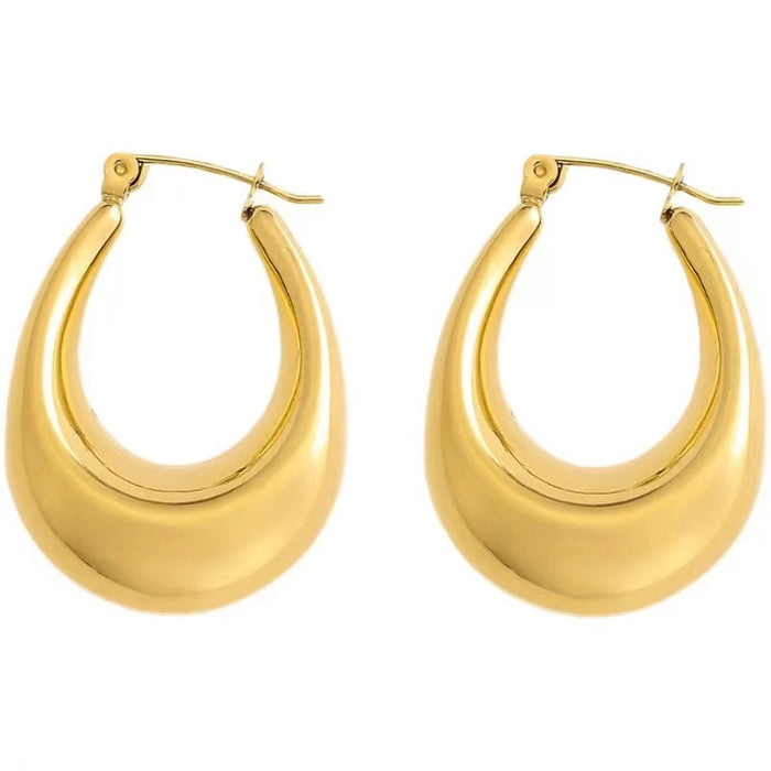 Polished Stainless Steel Hollow Oval Earrings 18K Gold Titanium Steel Women's Earrings