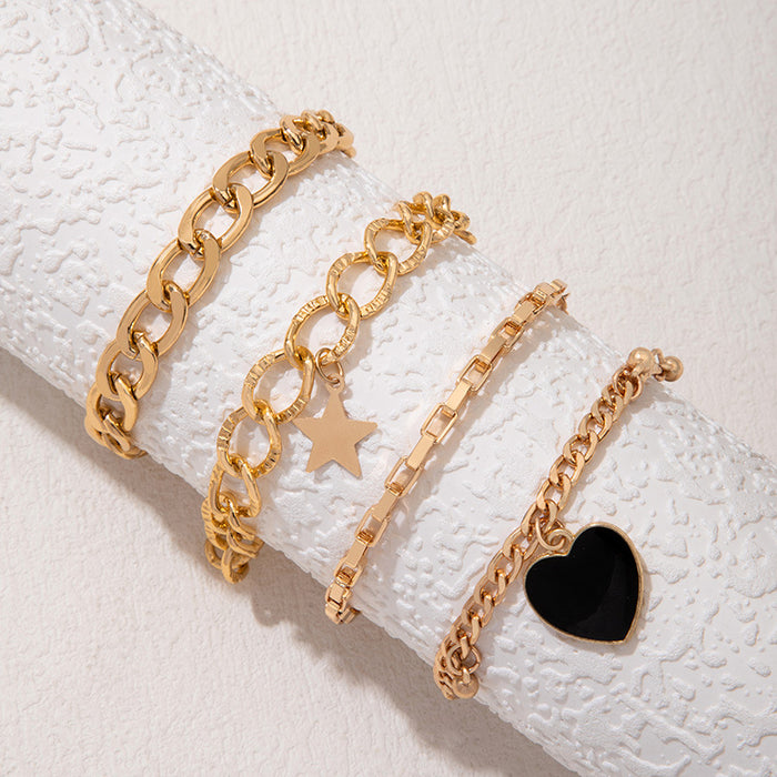 Street Style Heart Bracelet Set – Chunky Twist Chain Jewelry