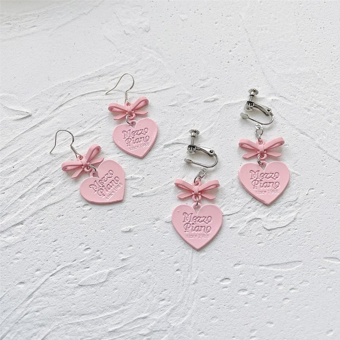 Heart Bow Earrings Handmade Pink Girl Earrings