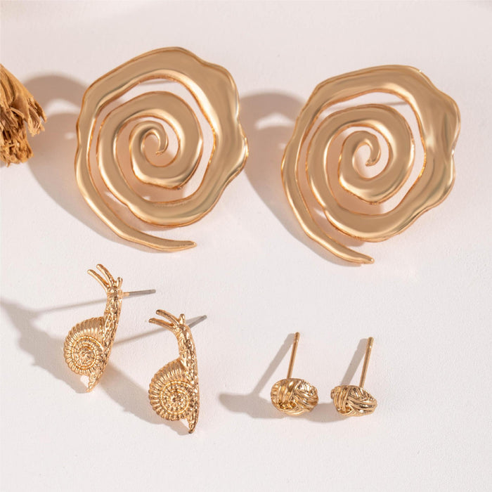 Spiral alloy earrings snail twist knotted earrings three-piece set