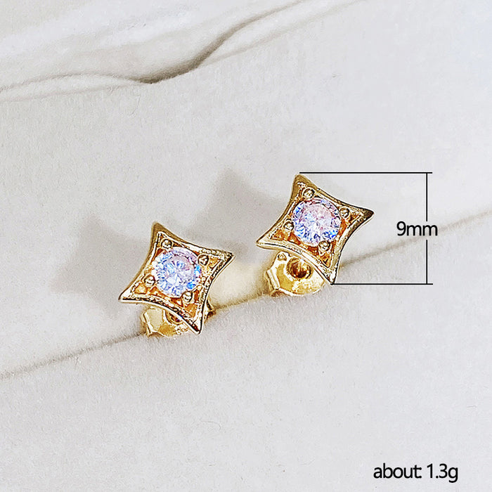 Semicircular C-shaped earrings with zircon