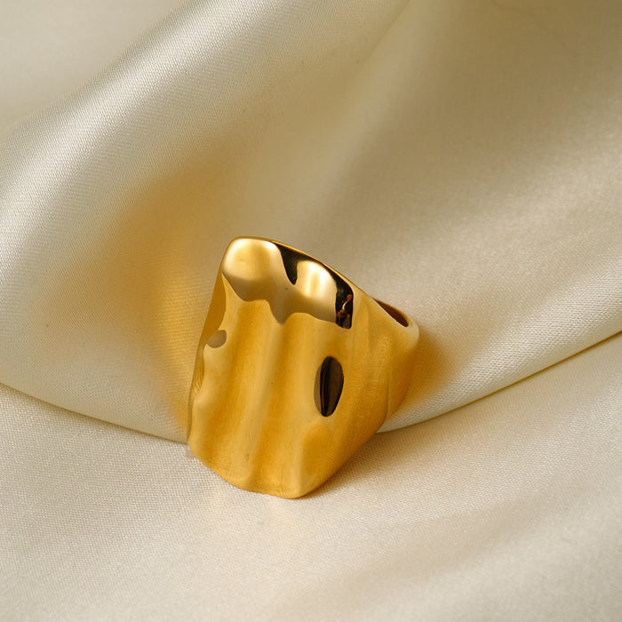 18K Gold Plated Stainless Steel Chevron Pattern Open Ring - Women's Stylish Jewelry