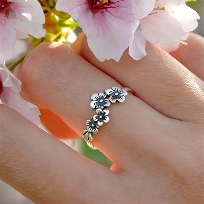 Anillo de circonita con diseño de Sakura, regalo de dama de honor, anillo retro para mujer