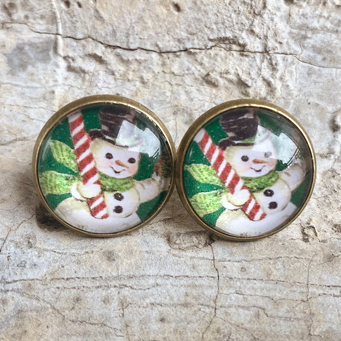 Christmas Snowflake and Santa Stud Earrings with Vintage Style