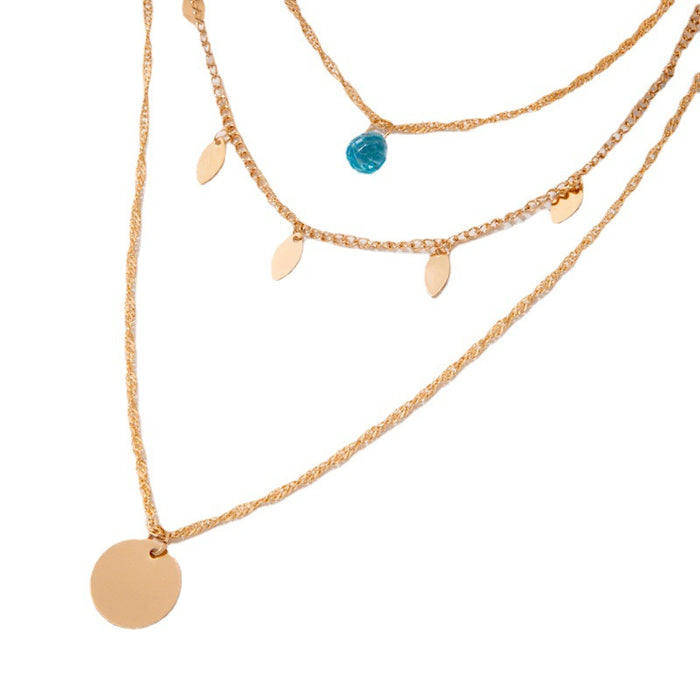 Water Drop & Leaf Layered Necklace - Minimalist Multi-Layer Chain for Women