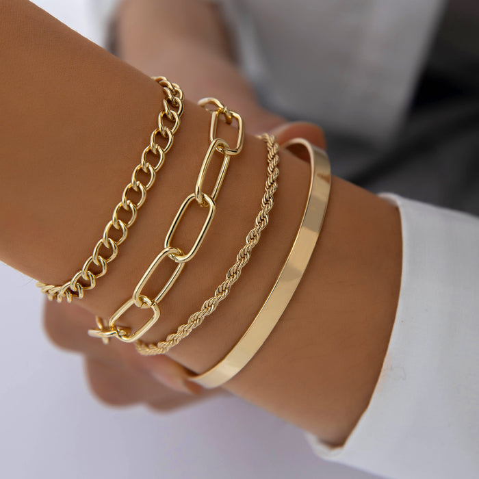 Conjunto exclusivo de pulseras de cadena y hojas: joyería creativa de cuatro piezas