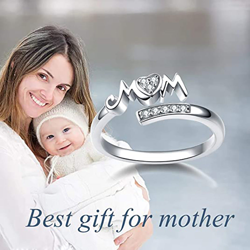 Love heart open ring mother's day gift letter female ring