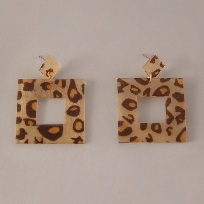 Geometric square leopard print earrings personality fashion all-match ethnic style earrings