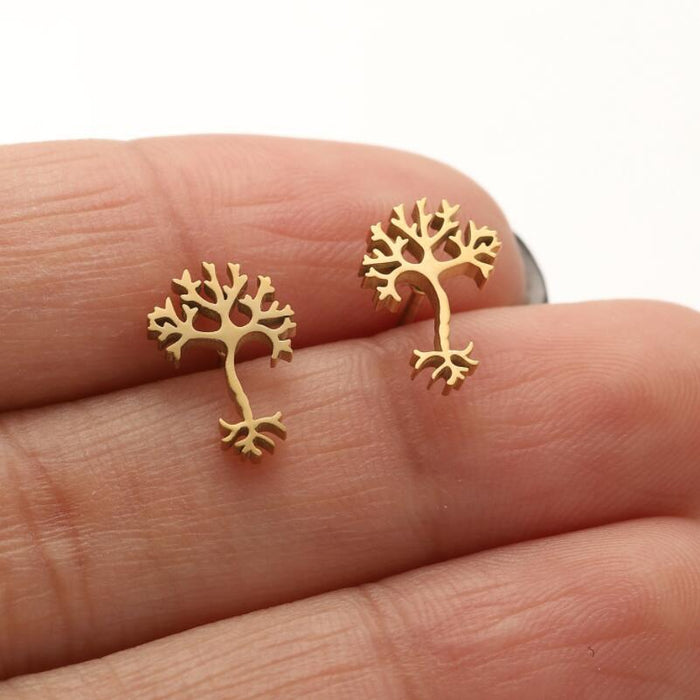 Pendientes de acero inoxidable con forma de árbol de la vida: joyas de oro de 18 quilates estilo bohemio