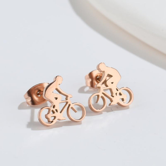 Bicycle Rider Stainless Steel Stud Earrings - Sporty and Fun Jewelry for Active Women