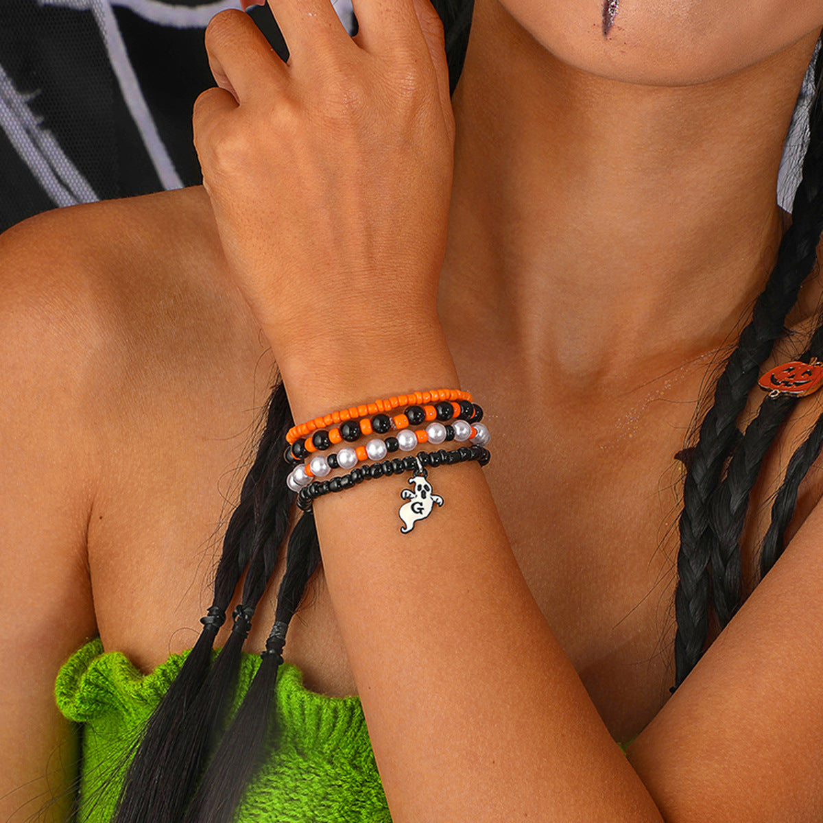 Halloween Skull and Evil Eye Bracelet Set – Spooky Drip Oil Design