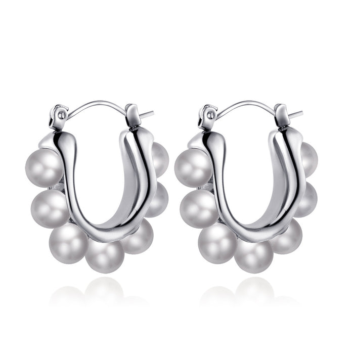 Pearl earrings light luxury 18K gold stainless steel earrings