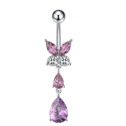 Purple Stainless Steel Butterfly Curved Barbells for Navel - wallojewerly 