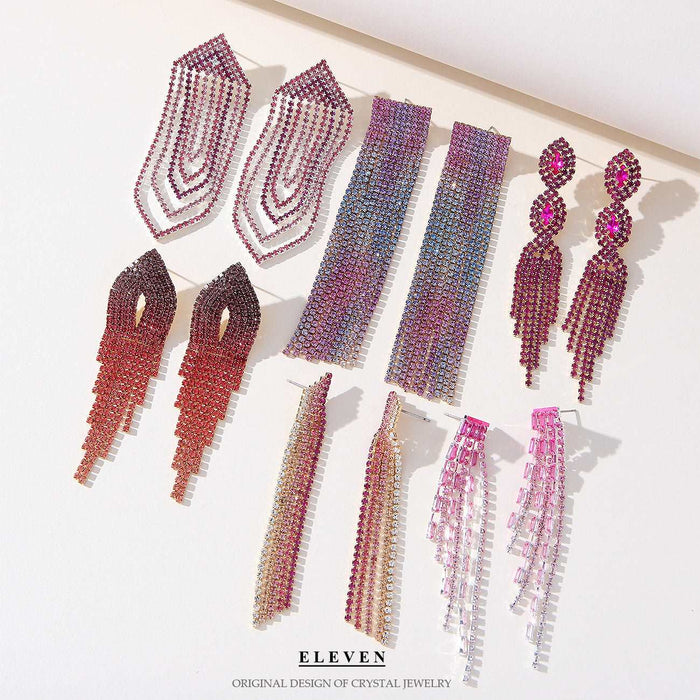 Pink tassel chain diamond earrings