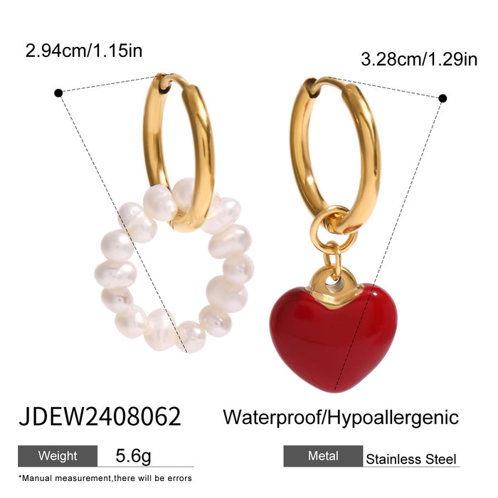 Stainless steel oil drop heart earrings pearl earrings