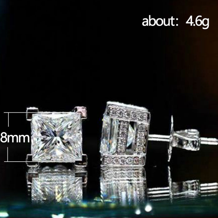 Square four-claw copper plated white gold earrings for women