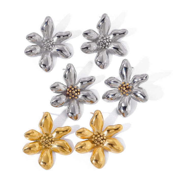 Stainless steel contrast color flower earrings, color matching earrings, no fading earrings