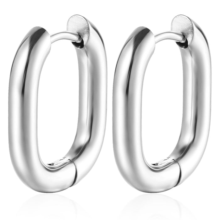 Stainless steel U-shaped oval earrings with gold geometric round wire earrings