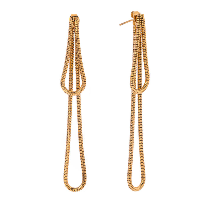 18K Gold Stainless Steel Short Round Snake Chain Earrings - Unique Titanium Steel Tassel Jewelry