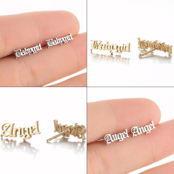 Baby Girl and Angel Stainless Steel Letter Earrings - Cute and Playful Jewelry