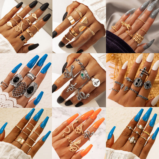 Bohemian Ring Set - 7-Piece Vintage Style Rings for Women