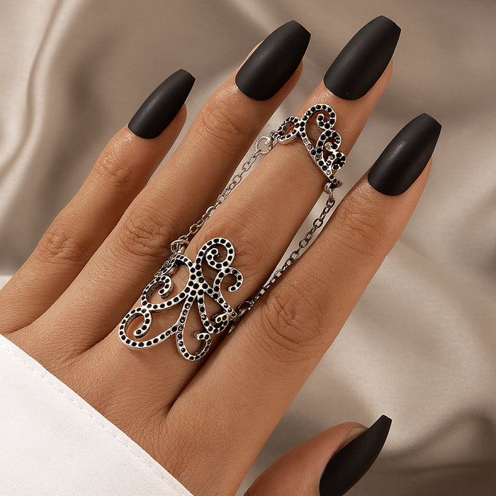 OL style retro geometric tassel diamond chain ring