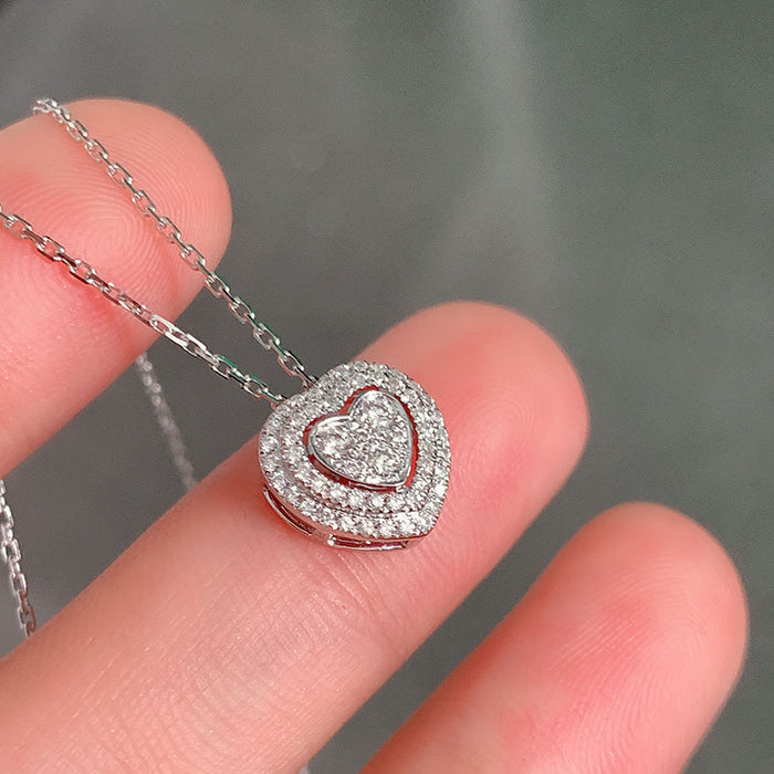 Korean style love heart diamond zircon necklace double heart pendant necklace