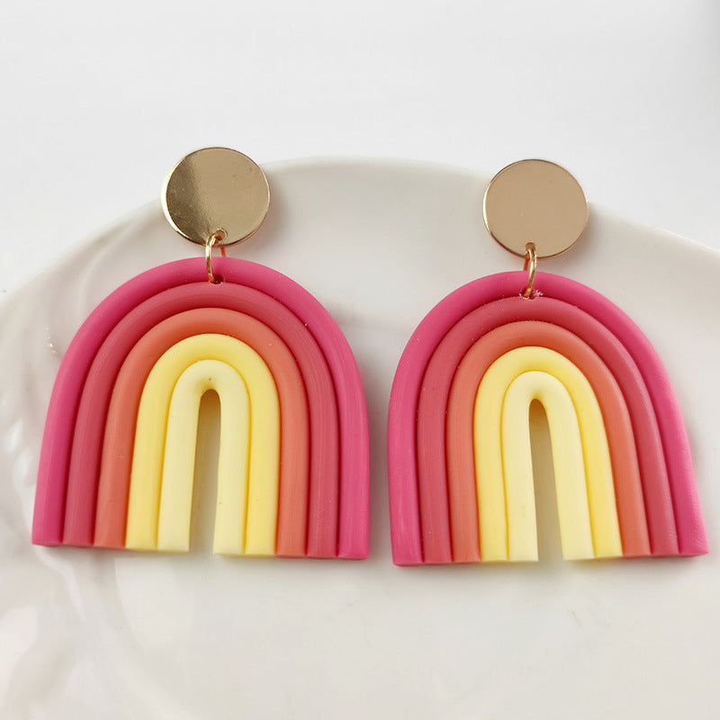 Colorful U-Shaped Clay Earrings - Trendy Rainbow Geometric Design